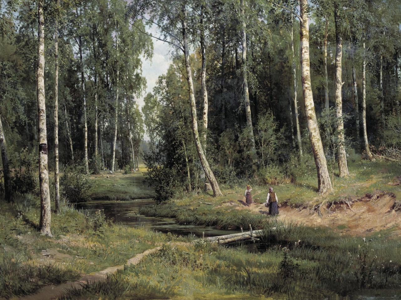 обои Иван Шишкин - Ручей в берёзовом лесу фото