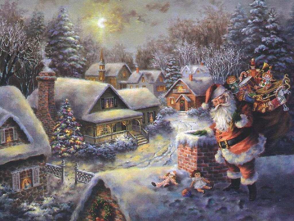 обои Санта Клаус на крыше фото
