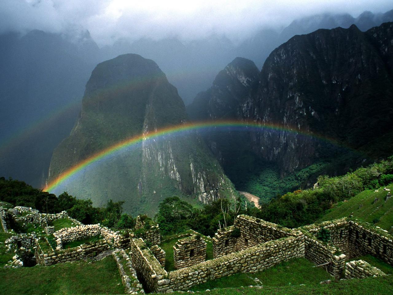 обои Rainbow Over Machu Picchu, Peru фото