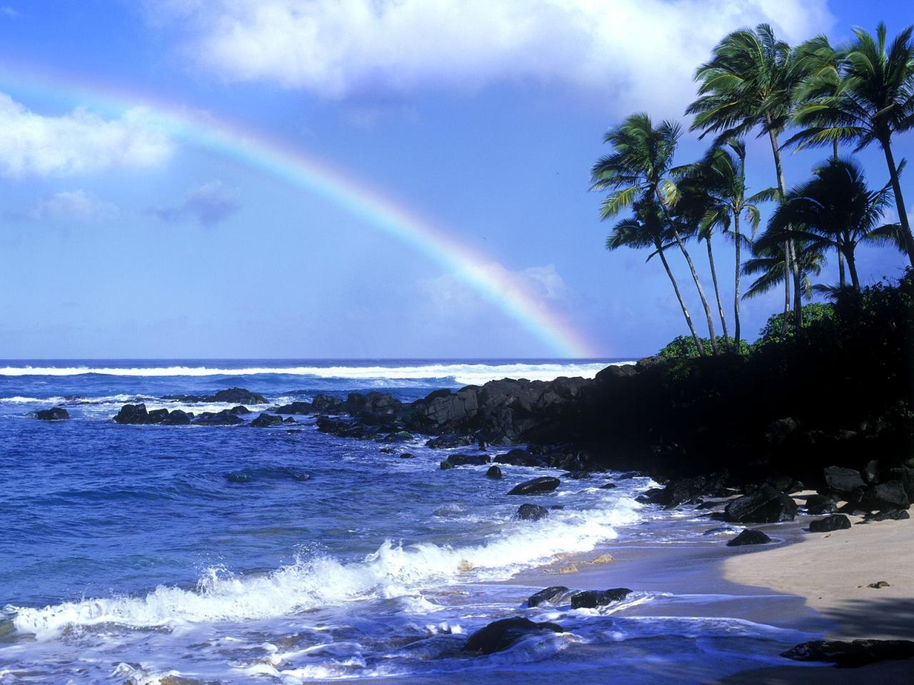 обои Rainbow Over the North Shore Coastline, Oahu фото