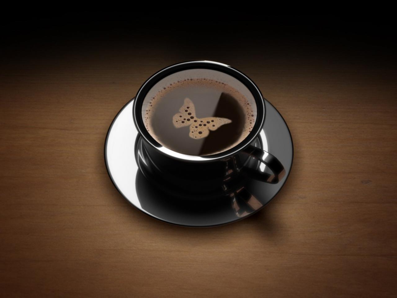 обои Кофе с пенкой бабочкой в чашке фото