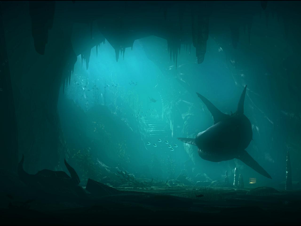 обои Подводный город с хoзяйкой акулой фото