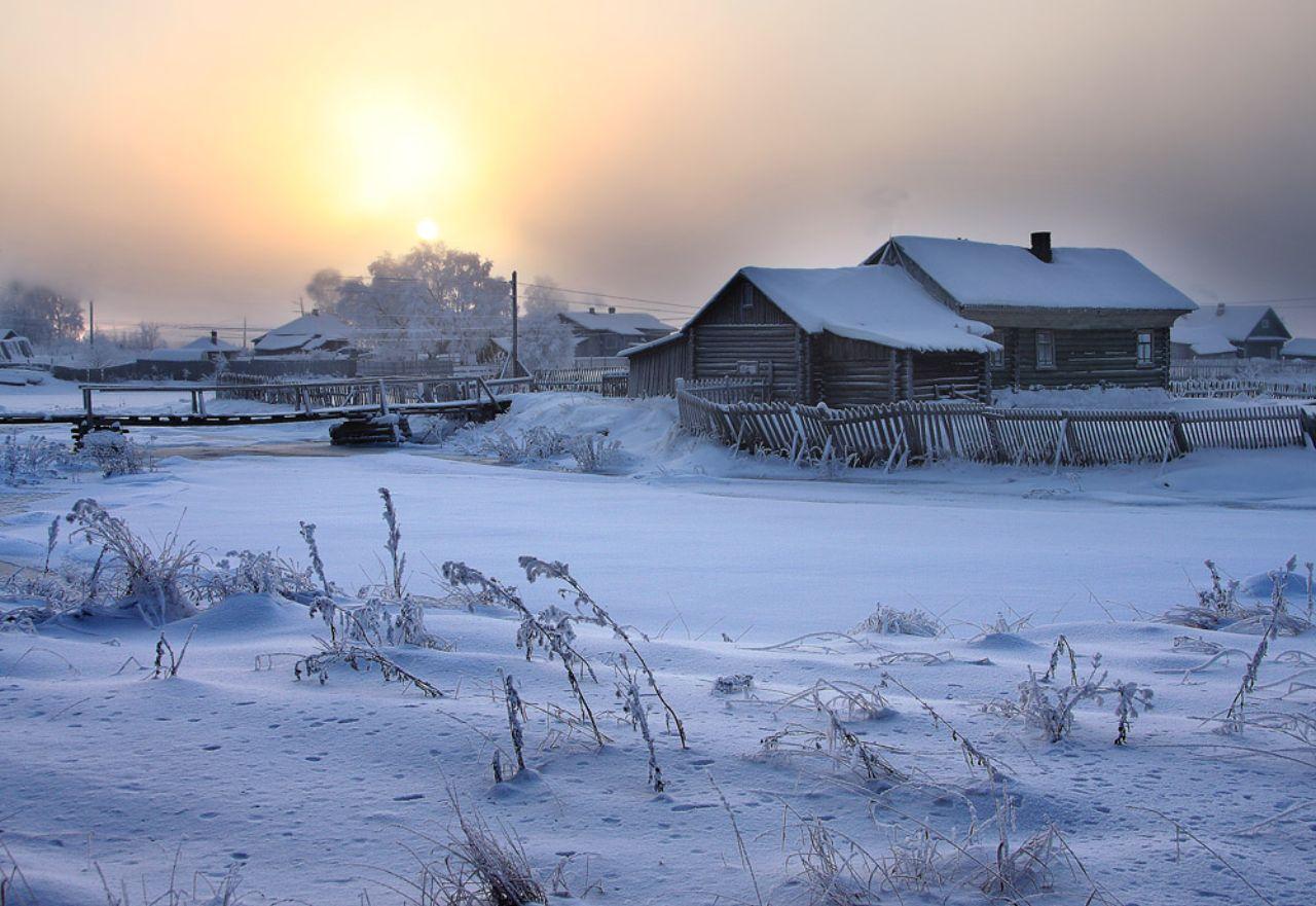 обои Морозное утро в деревне фото