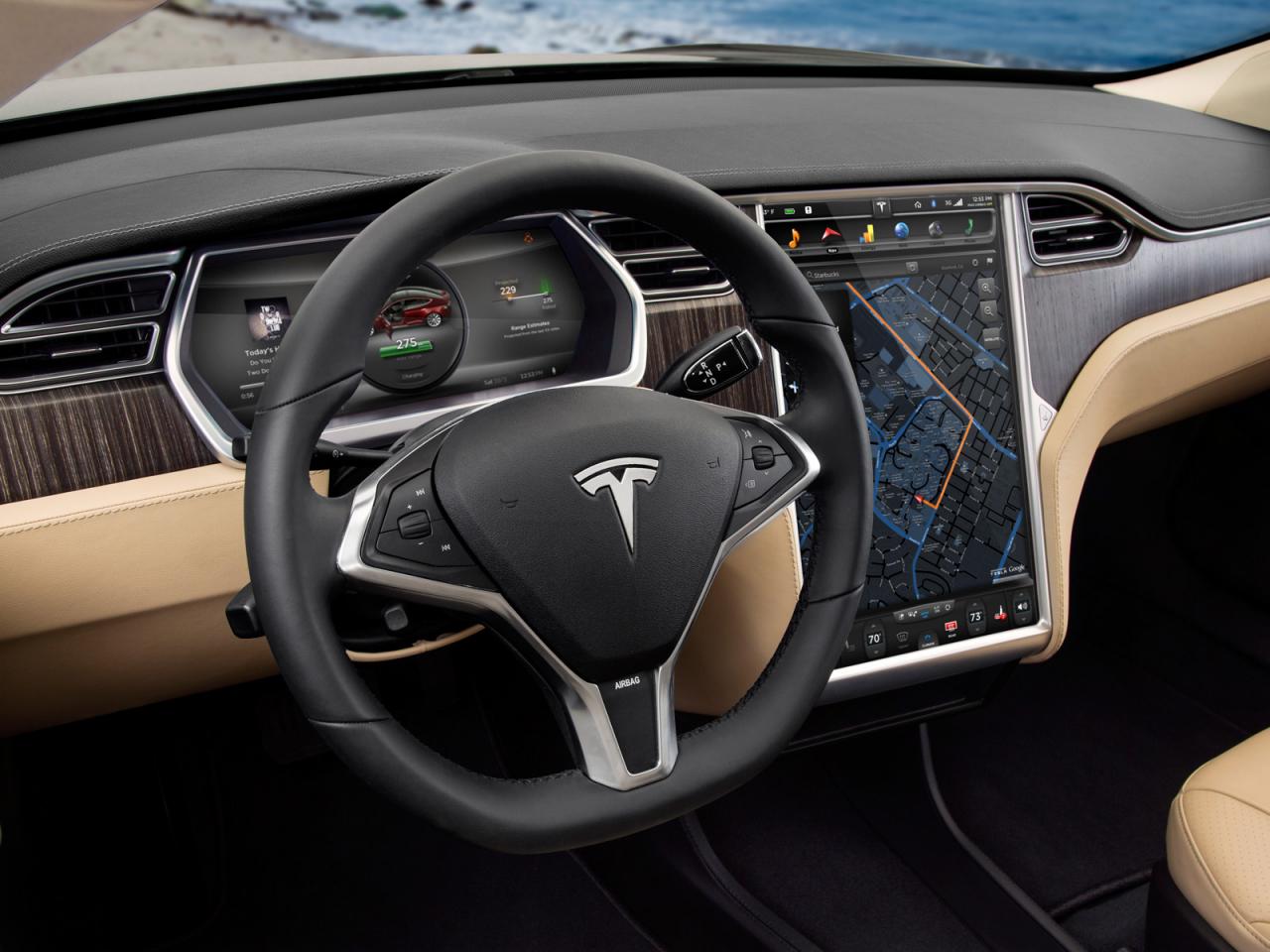 обои Tesla Model S 2012 руль фото