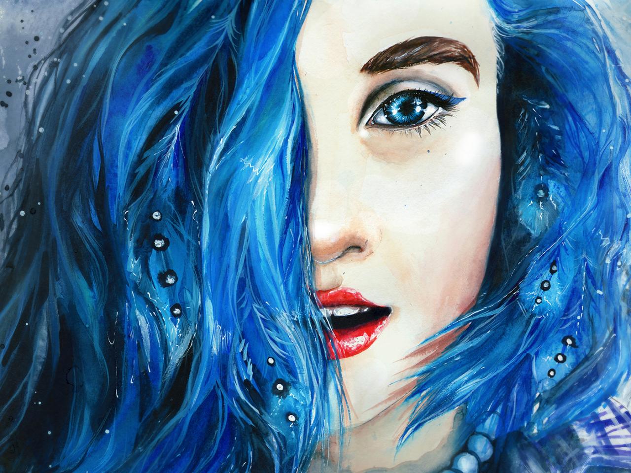обои Девушка с синими волосами и синими глазами фото