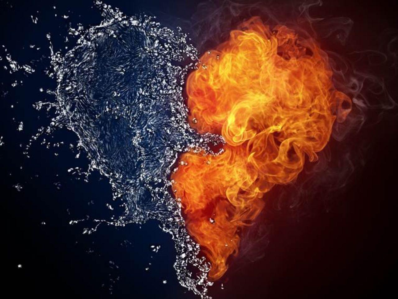 обои Вода и пламя сердца фото