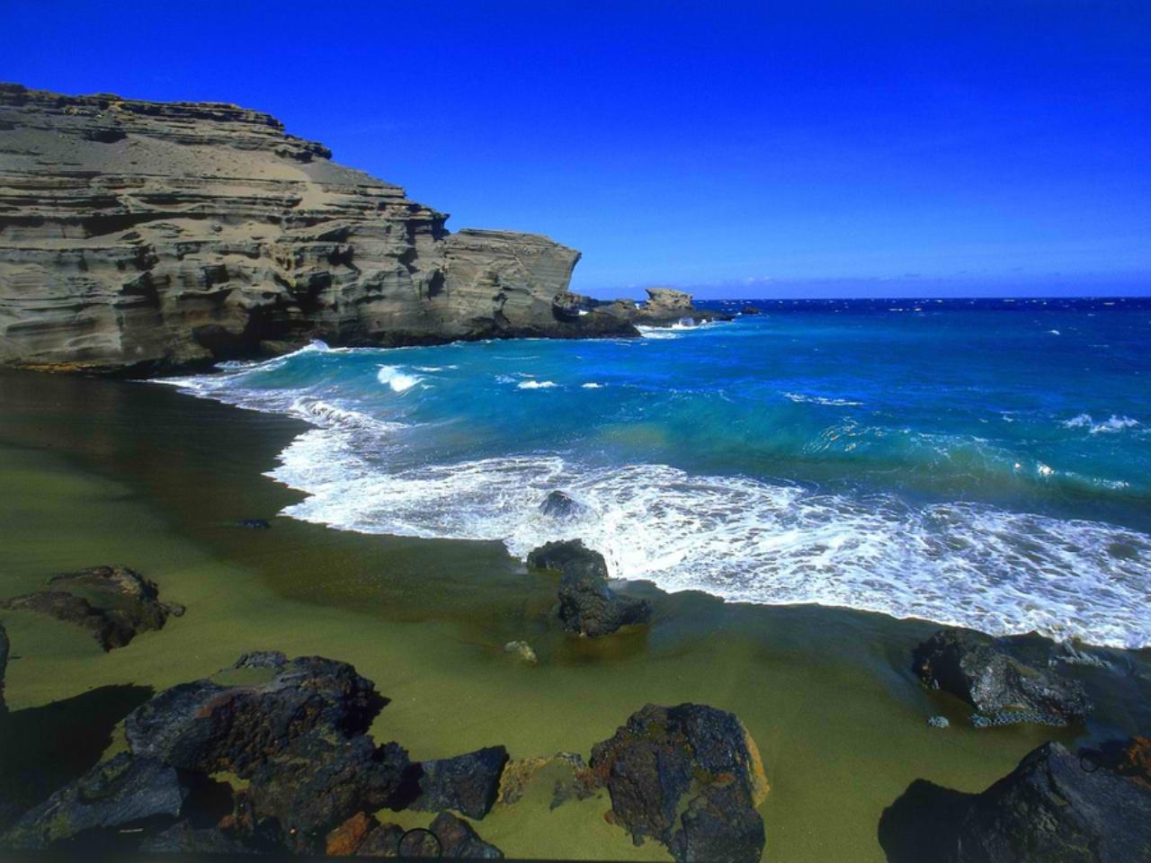 обои Зеленый пляж Папаколеа на Гавайях фото