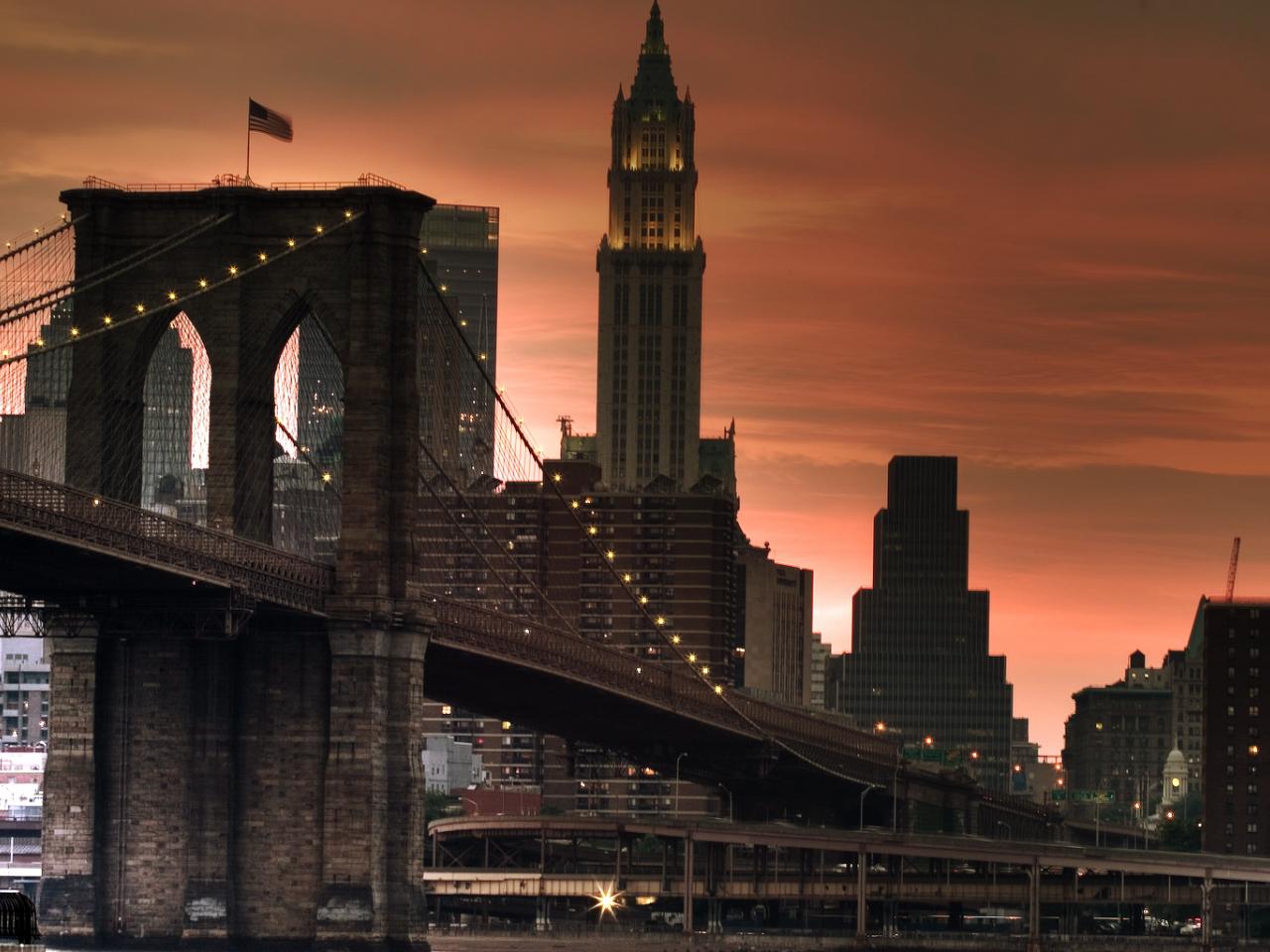 обои Brooklyn Bridge Sunset фото