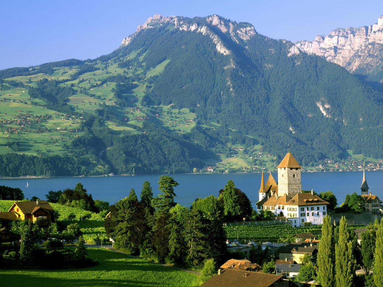 обои Spiez Castle, Lake Thun, Switzerland фото