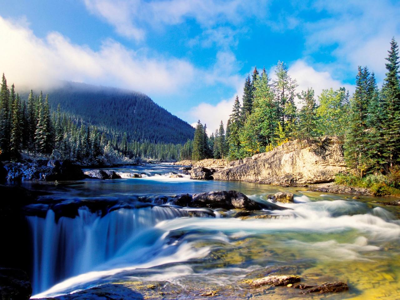 обои Elbow River and Falls, Kananaskis Country, Alberta, Canada фото