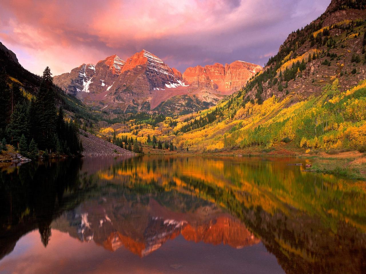 обои Maroon Bells at Sunrise, Aspen, Colorado фото