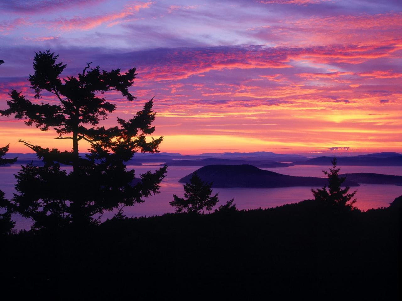 обои San Juan Islands at Sunset, Puget Sound, Washington фото