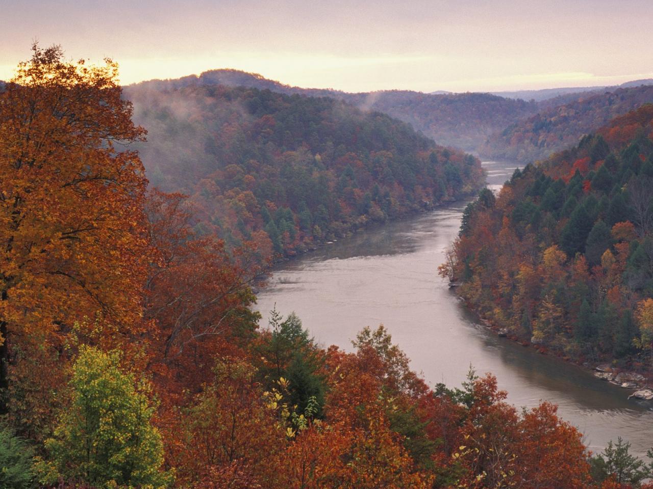 обои Sunrise Over the Cumberland River, Kentucky фото