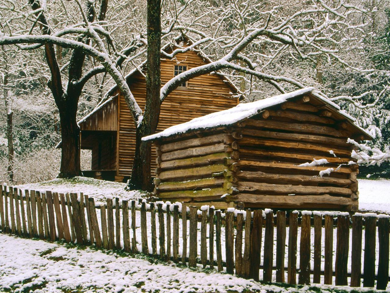 обои Tipton Cabin in Winter, Great Smoky Mountains National Park, фото