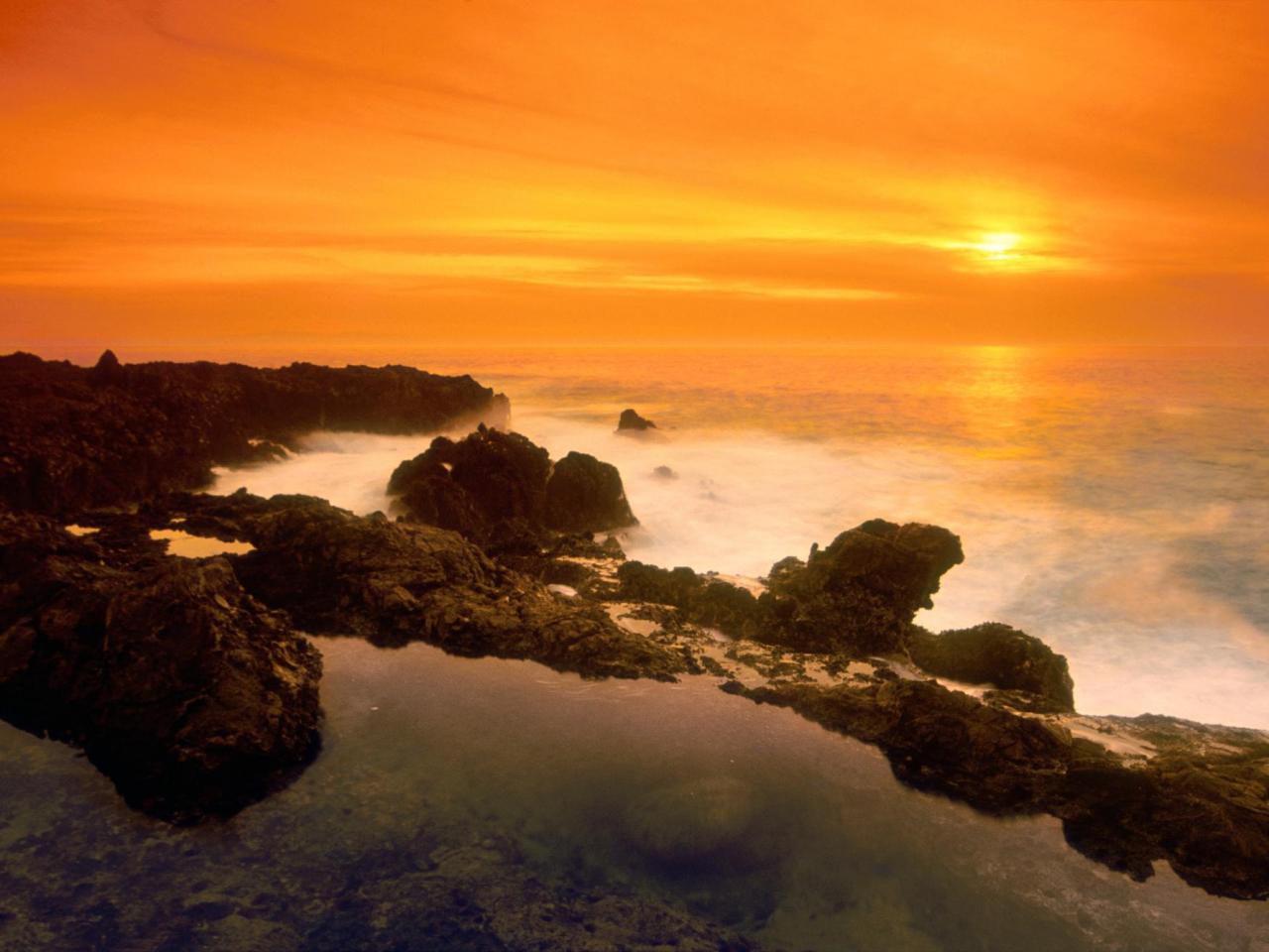 обои Orange Sunset, Verdes Peninsula, California фото