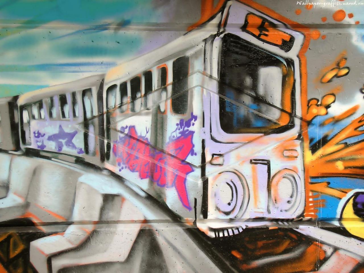 обои Поезд - граффити фото