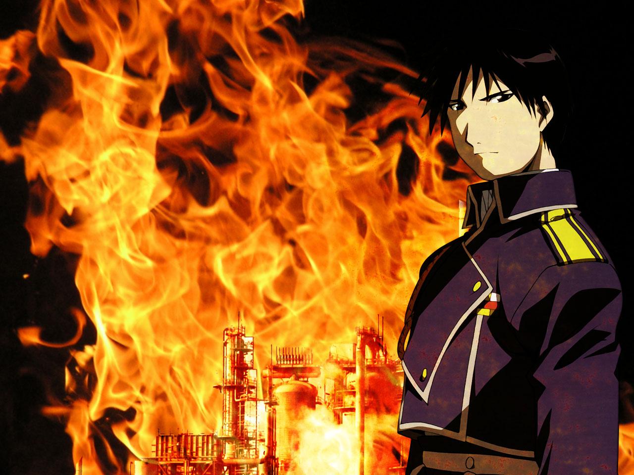 обои Fullmetal alchemist fire city фото