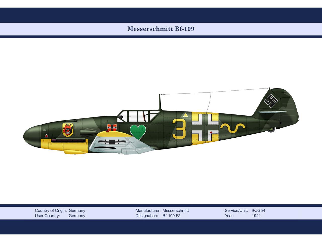 обои Разрисованный Messerschimtt Bf-109 тёмно-зелёного цвета фото