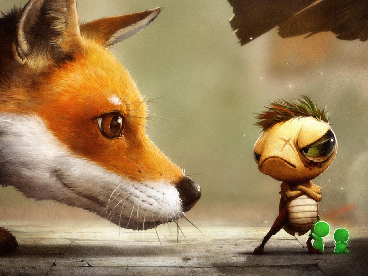 обои Sly fox & moody insect фото