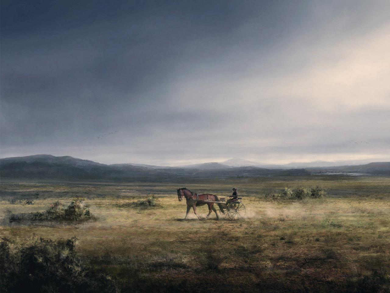 обои Женщина с лошадью на поле фото