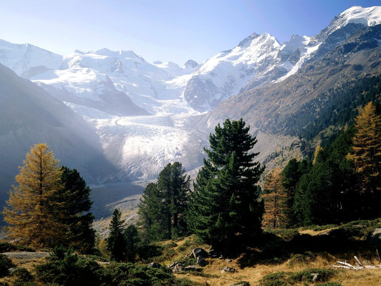 обои Piz Bernina, Moteratsch Glacier, Engadine, Switzerland фото
