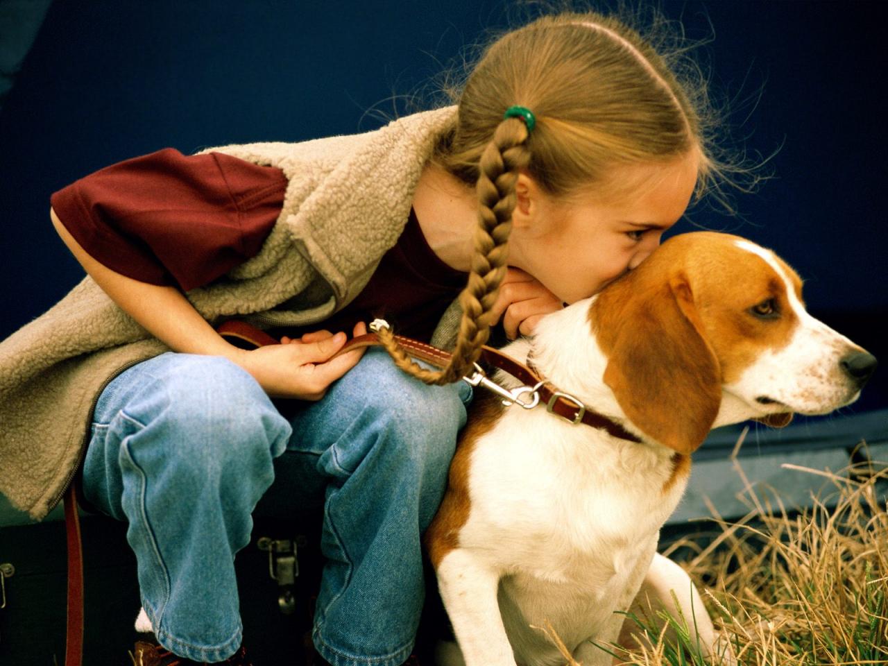 обои Children A girl with a dog фото