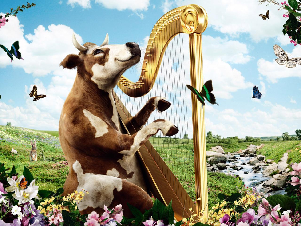 обои Cow with a harp фото