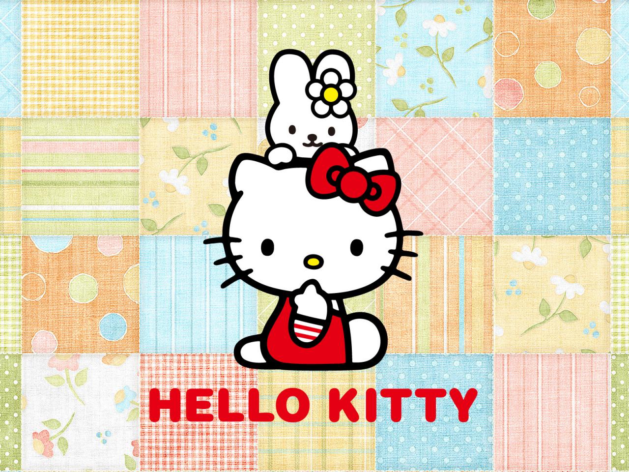 обои Hello Kitty на цветастом фоне фото