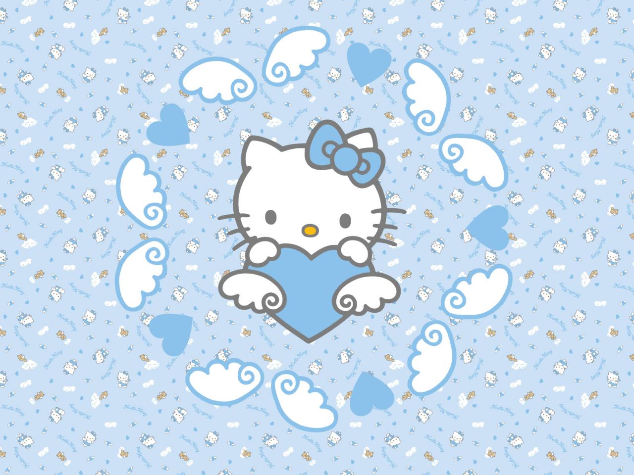 обои Кошка Hello Kitty в окружении сердец фото