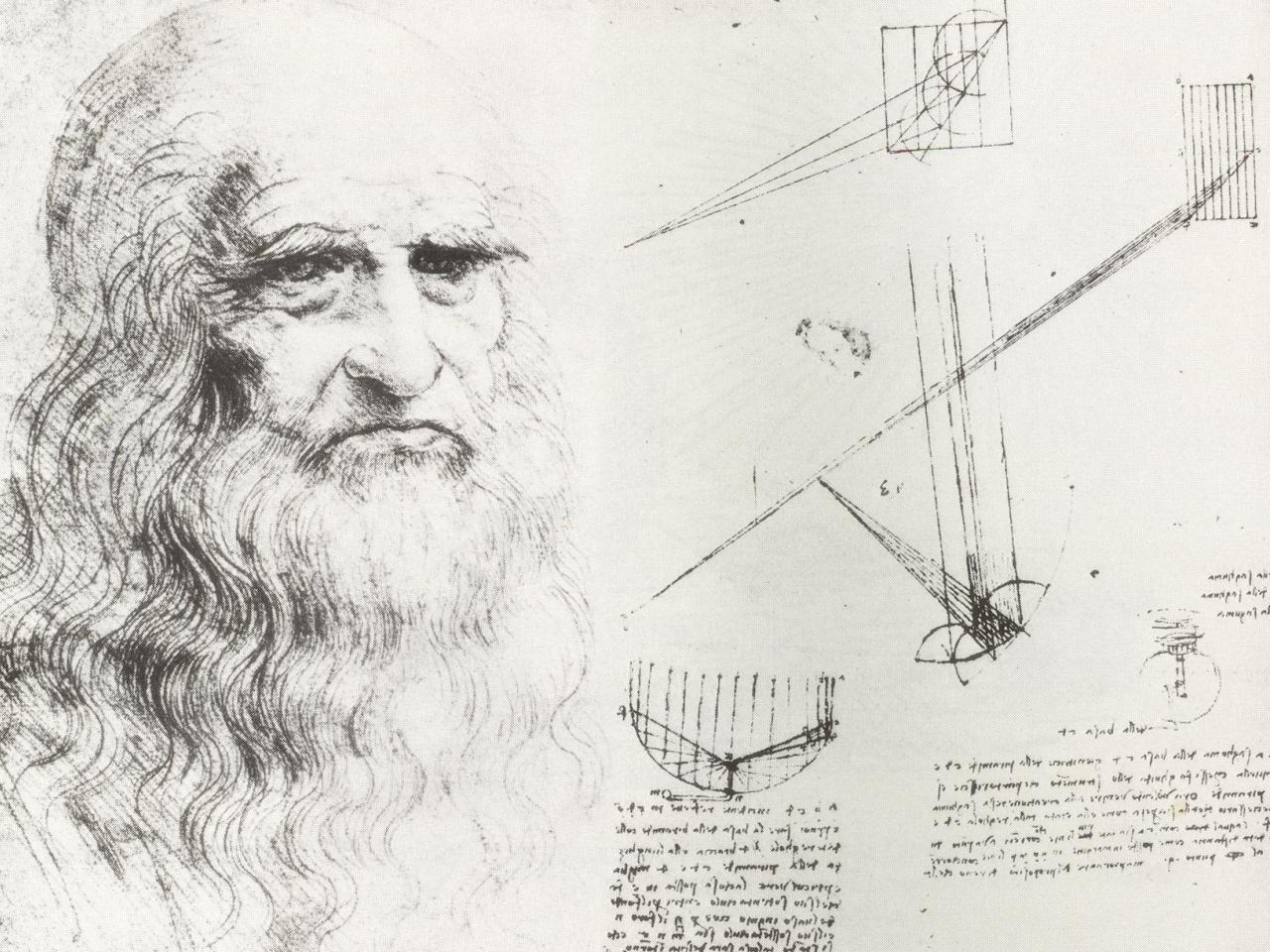 обои Автопортрет Леонардо да Винчи и его записи фото