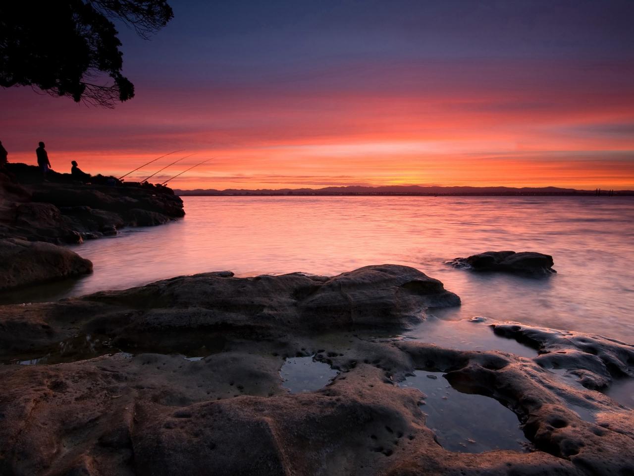 обои Fishing at Dusk,Sunset at Coyle Park, Pt Chevalier, Auckland фото