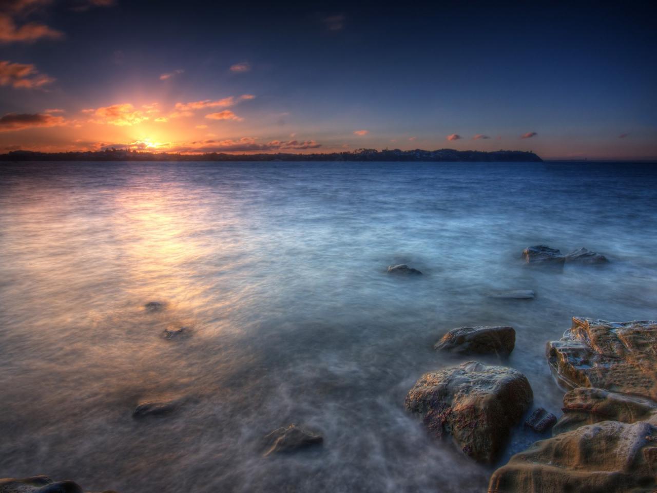 обои Sunset at Half Moon Bay marina, Auckland, New Zealand фото