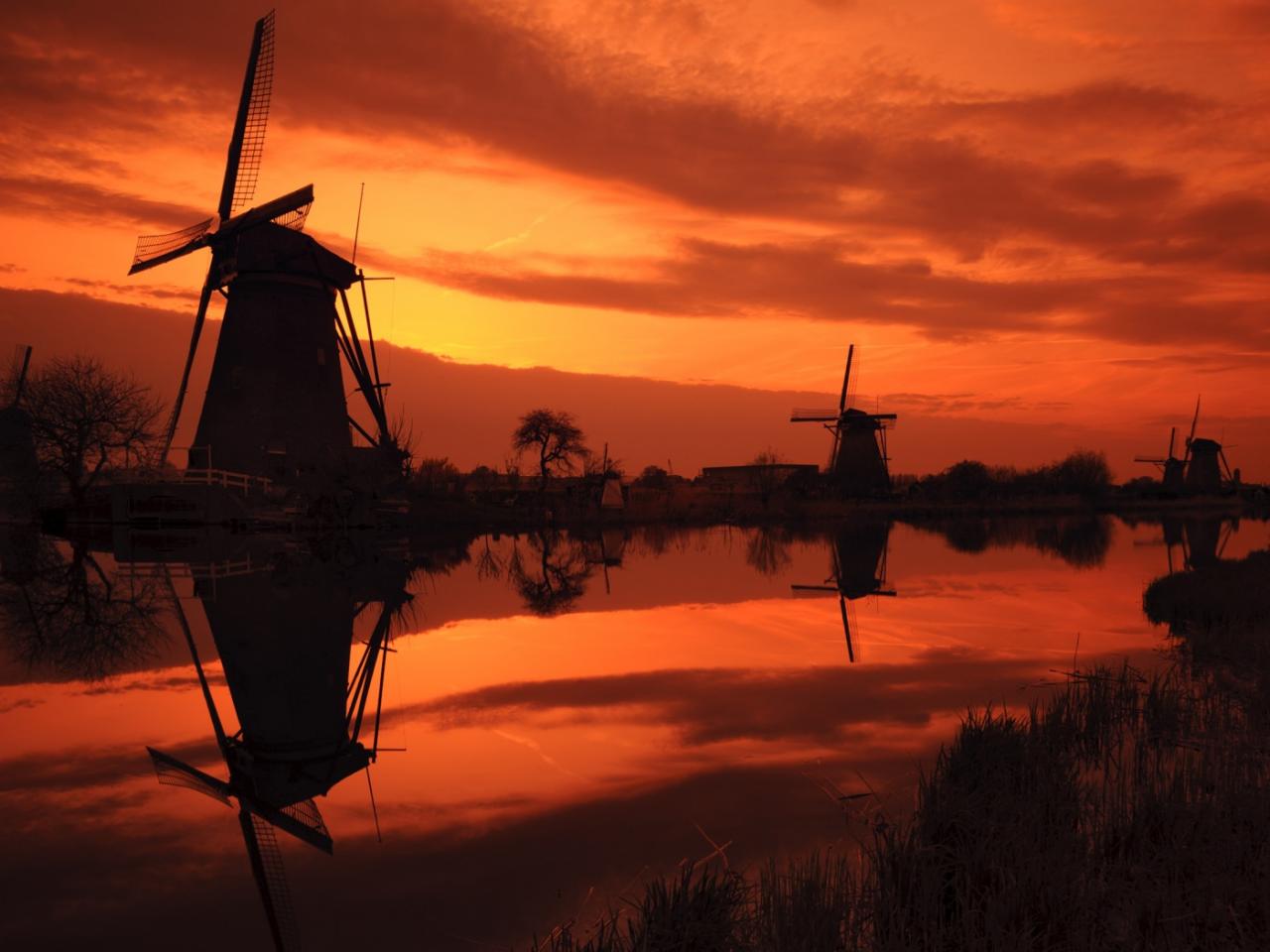 обои Kinderdijk Sunset фото