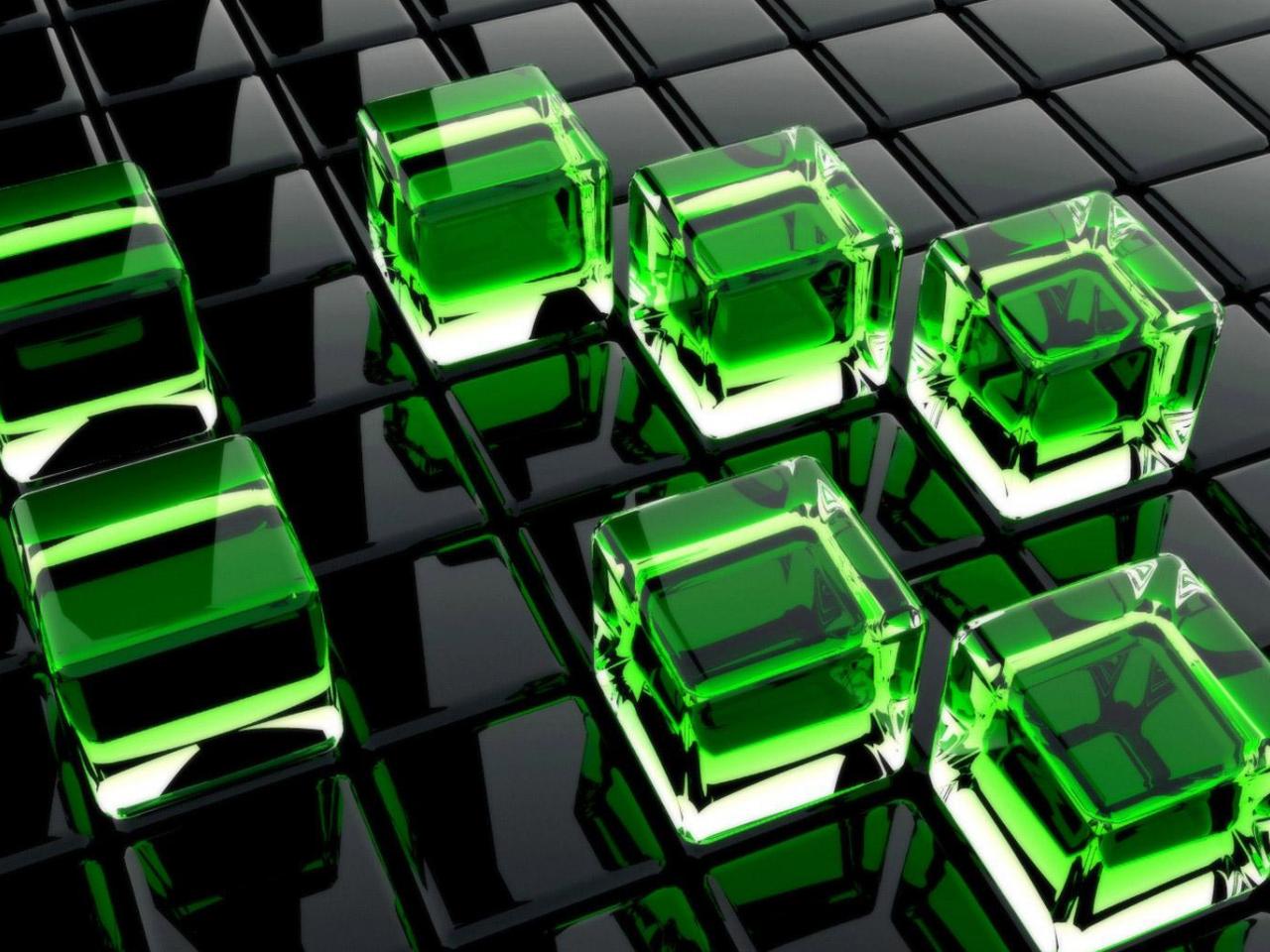 обои Зеленые кубики на черном фоне фото