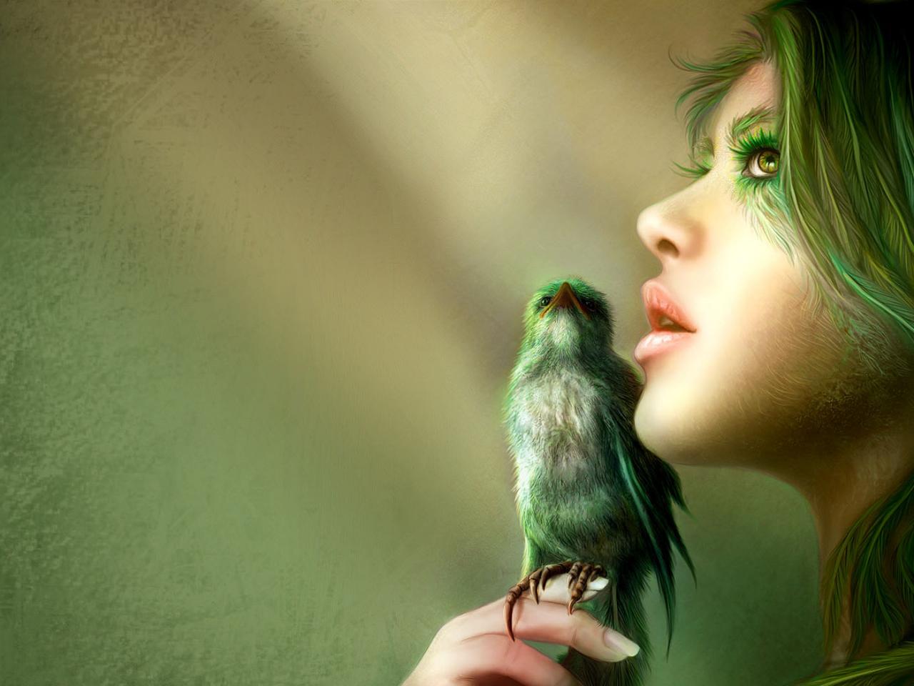 обои Enchantress Speaking with Bird фото