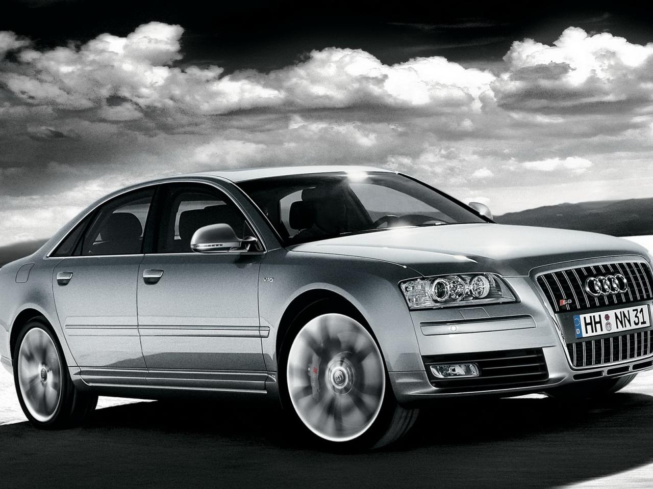 обои Audi S8 ok 2008 вид в движении на скорости фото