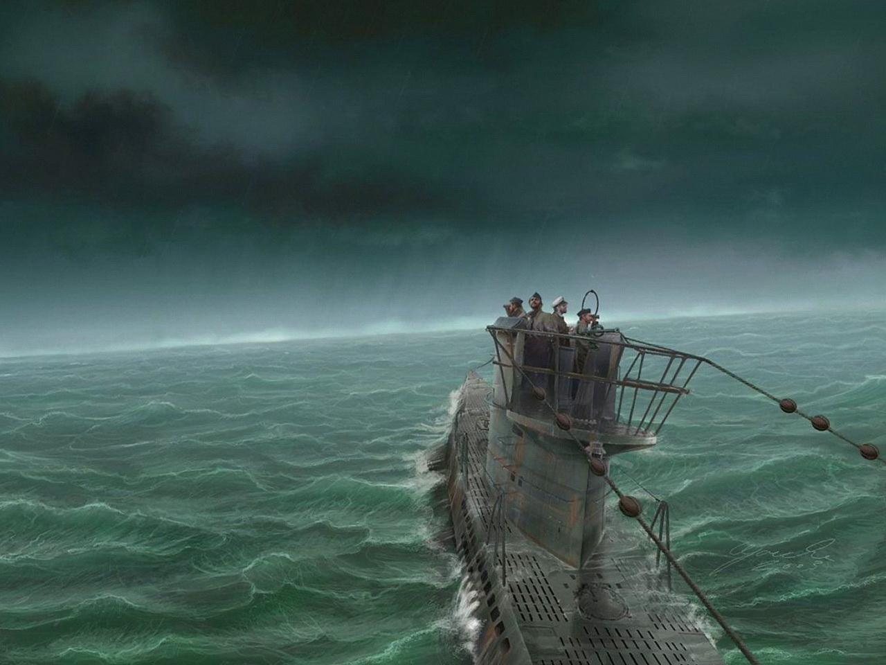 обои Подводная лодка во время шторма фото
