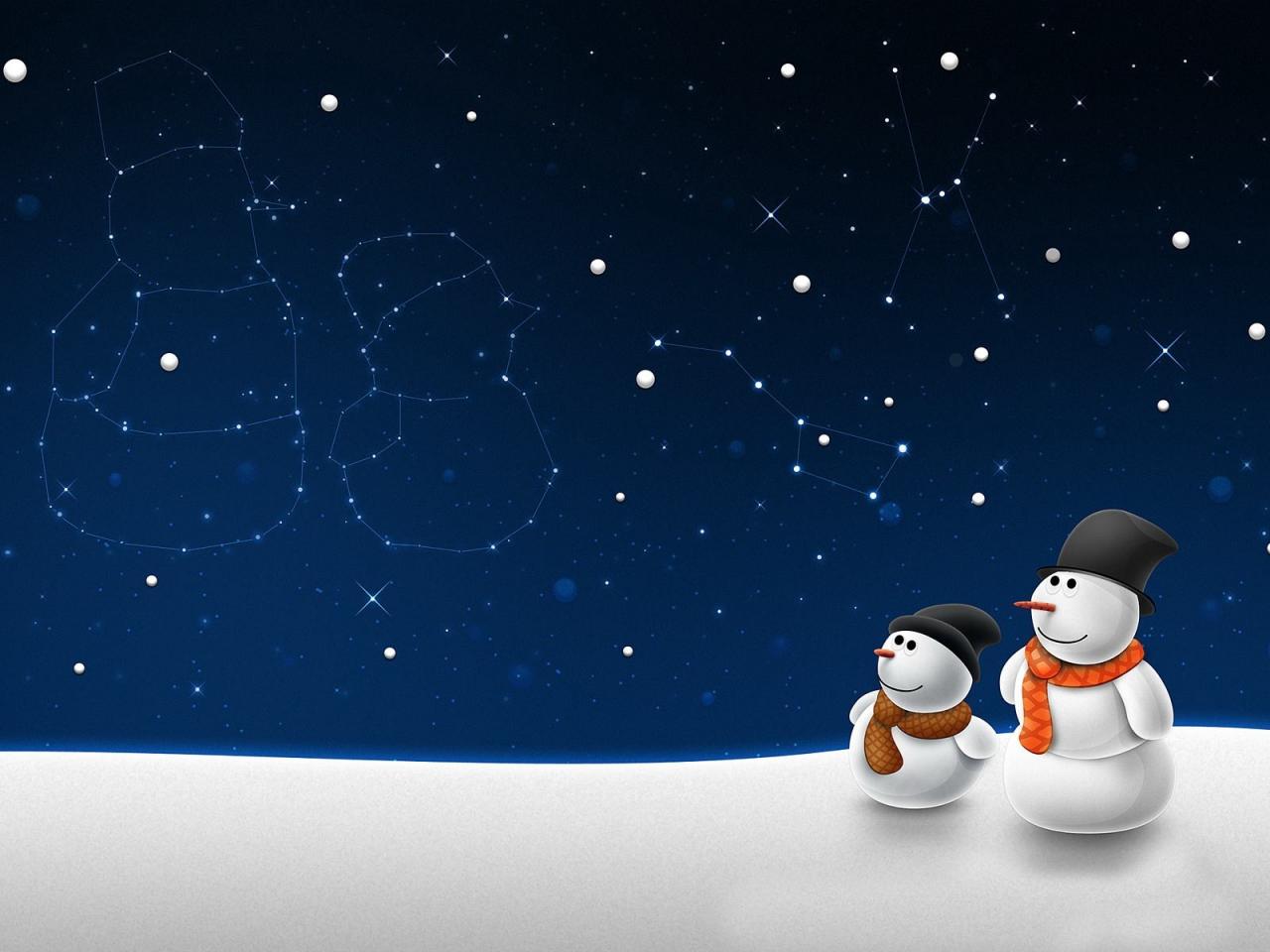 обои Снеговики и звезды фото