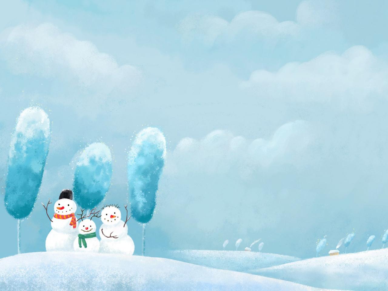 обои Рисованые снеговики фото