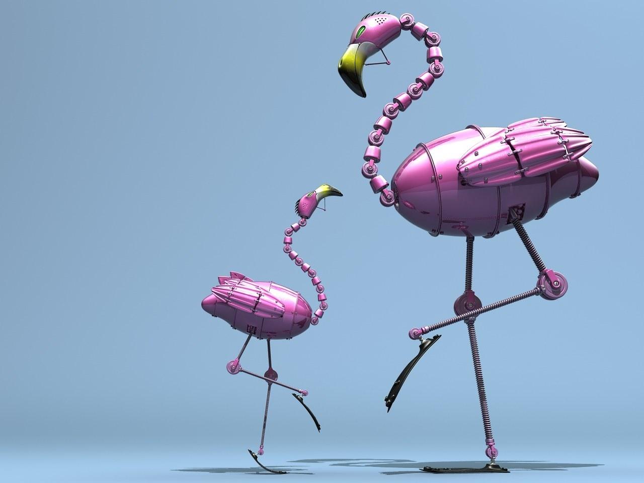 обои Funny 3d design flamingo фото