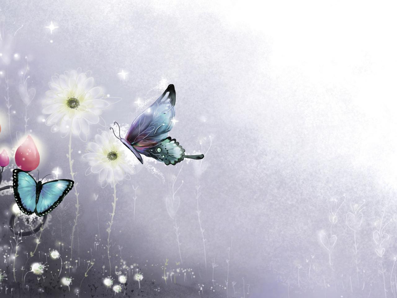 обои Бабочки на цветках фото