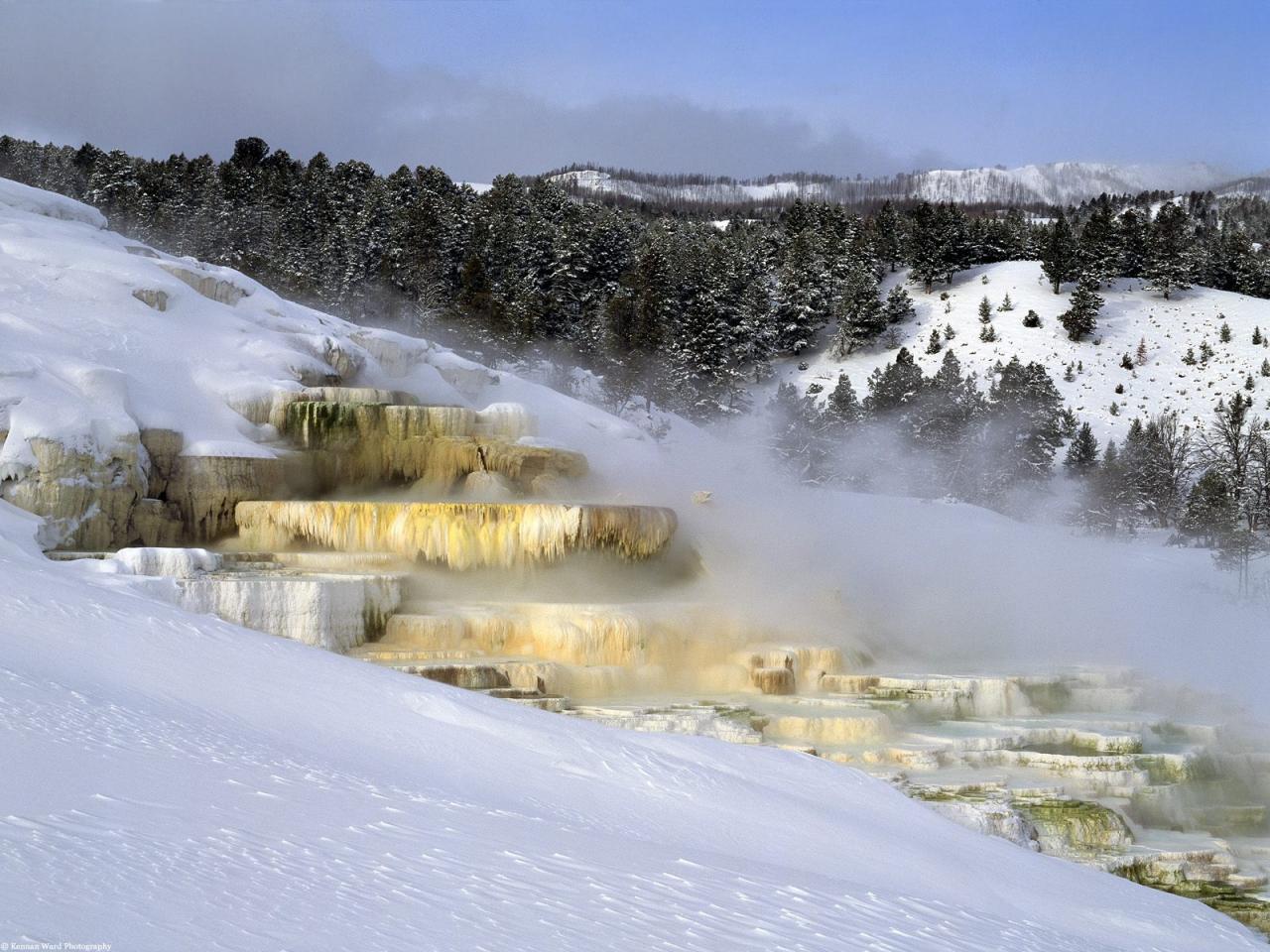 обои Mammoth Hot Springs,   Yellowstone National Park,   Wyoming фото