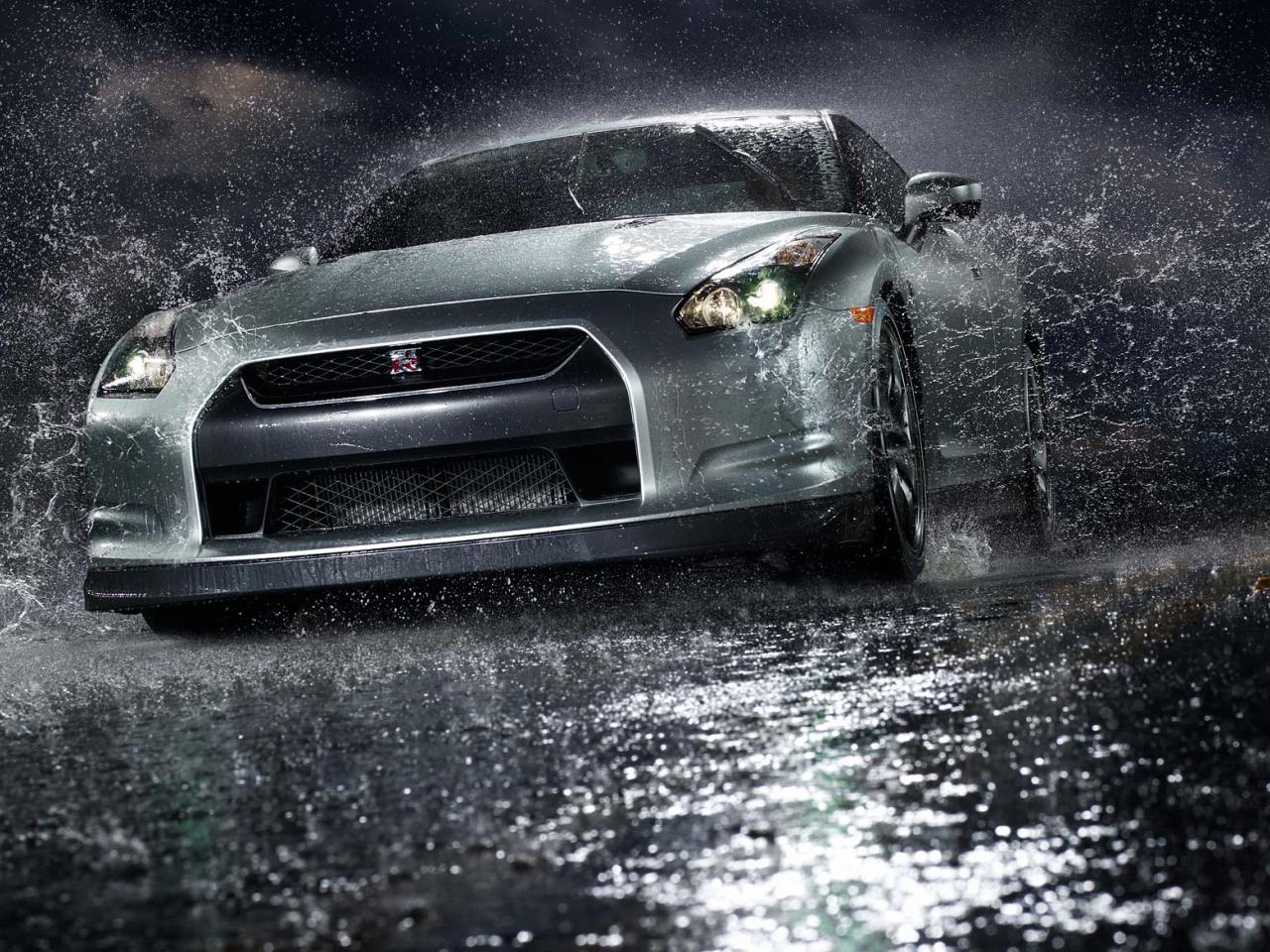 обои Nissan GT R и капли фото