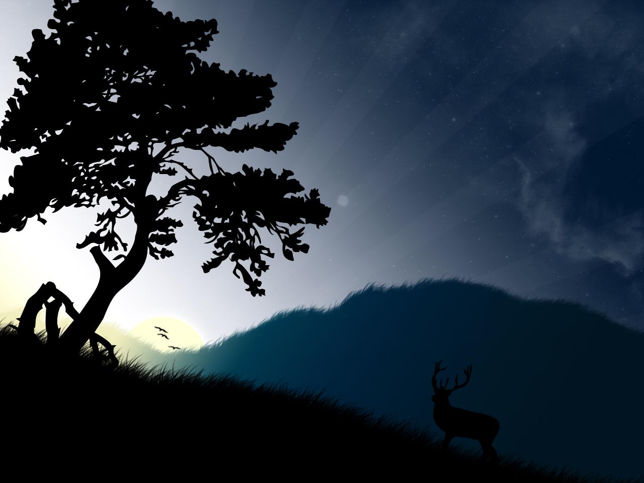 обои Одинокий олень на фоне голубого неба фото