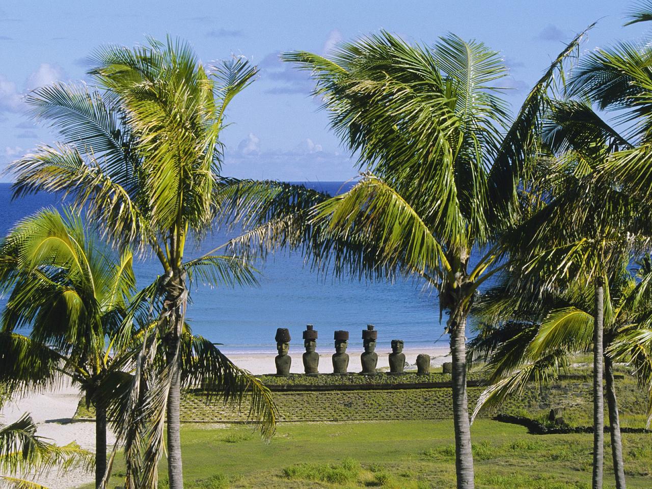 обои Ahu Nau Nau,   Anakena Beach,   Easter Island,   Chile фото