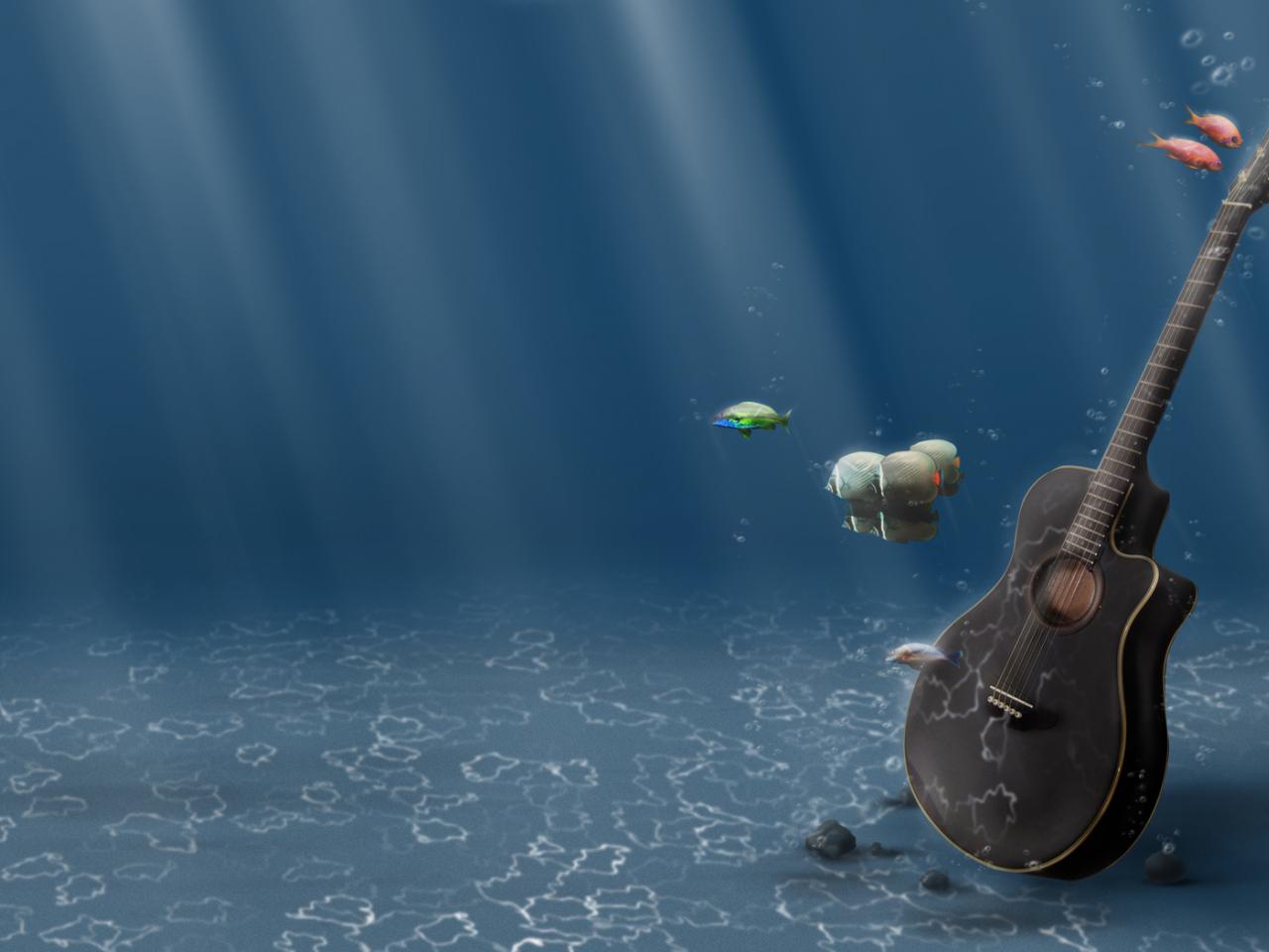 обои Гитара на дне моря фото