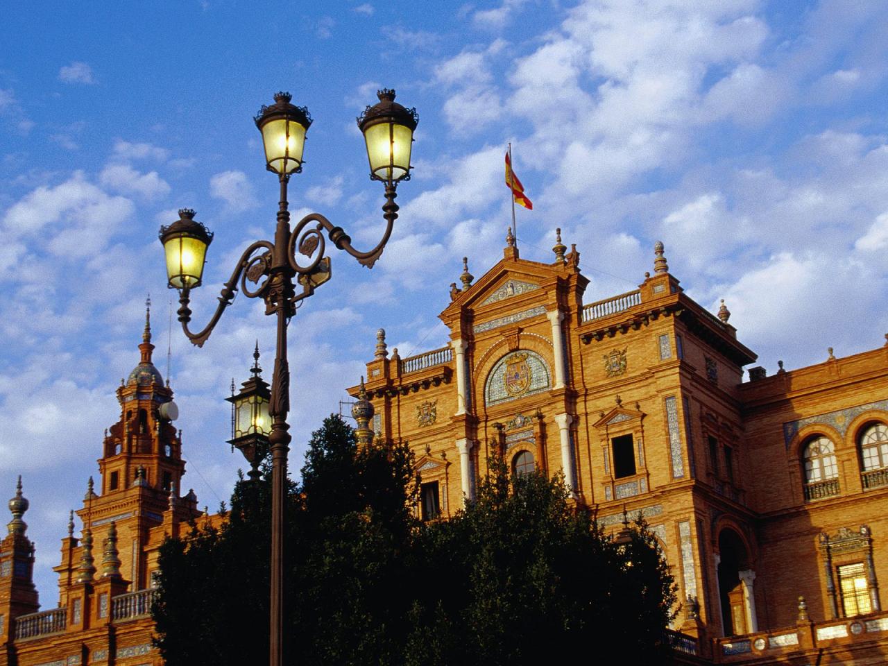 обои Plaza de Espana at Sunset,   Seville,   Spain фото