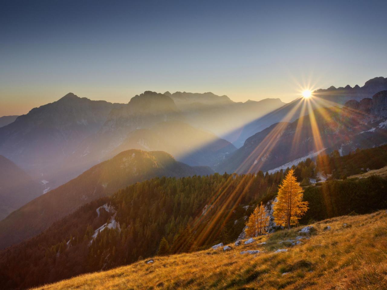 обои View From Mangrt Pass at Sunset,   Slovenia фото