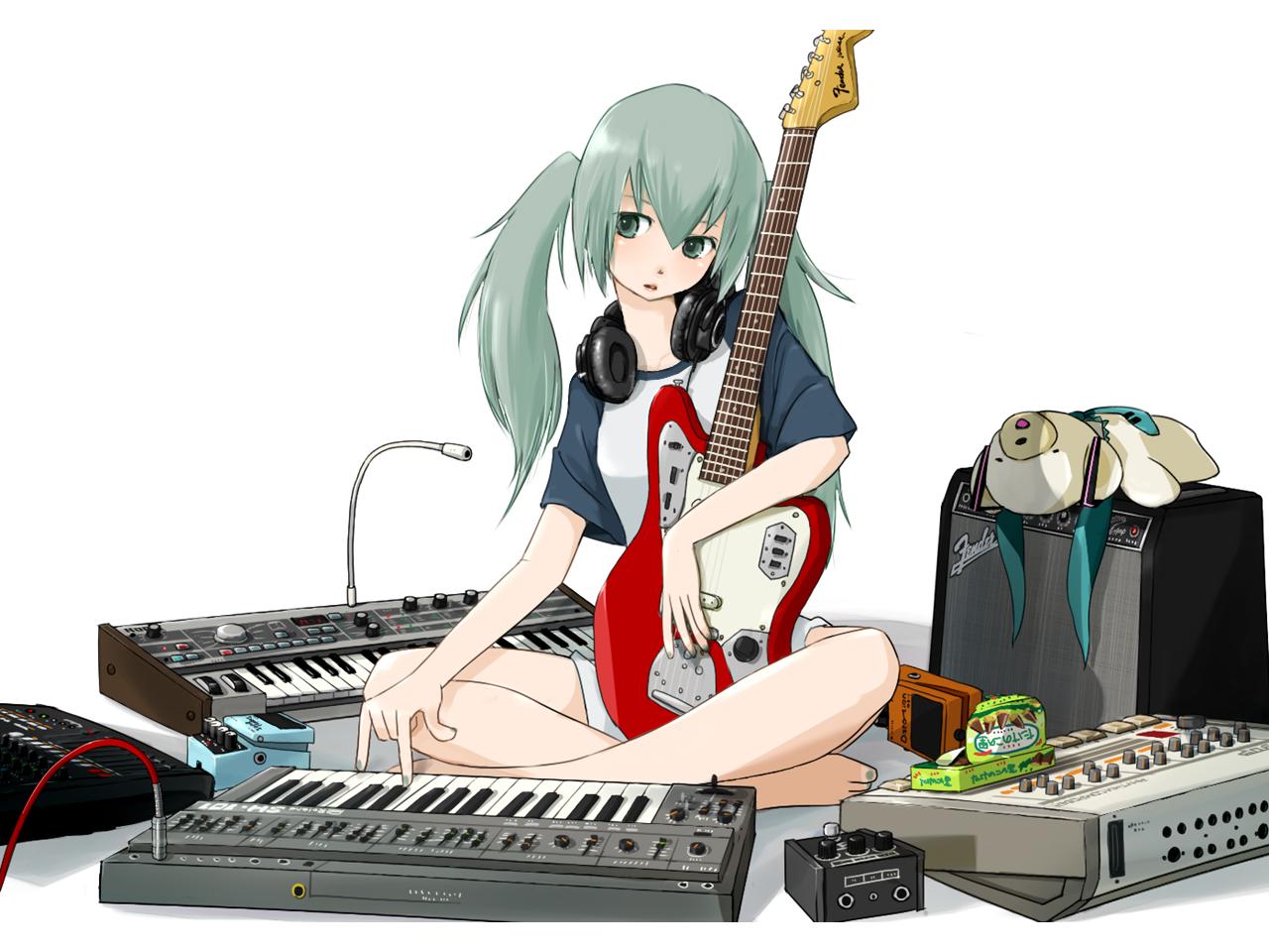 обои Vocaloid - На полу с музыкальными аппаратурой фото