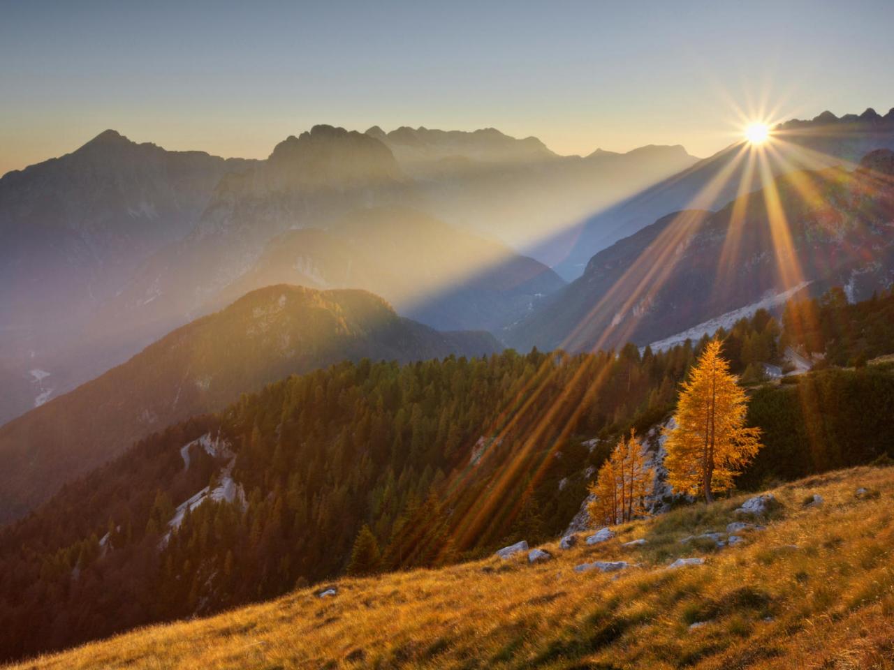 обои View From Mangrt Pass at Sunset,   Slovenia фото